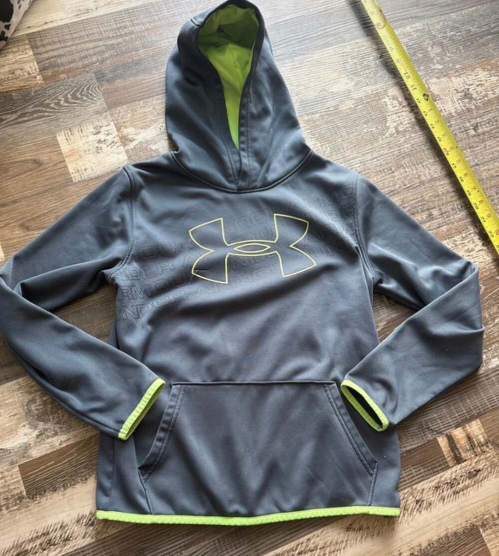 Under Armour Armour Fleece Big Logo Hoodie Youth Large Gray Neon